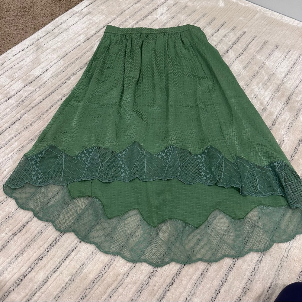 Zadig & Voltaire Green A-Line High-Low Midi silk Skirt
